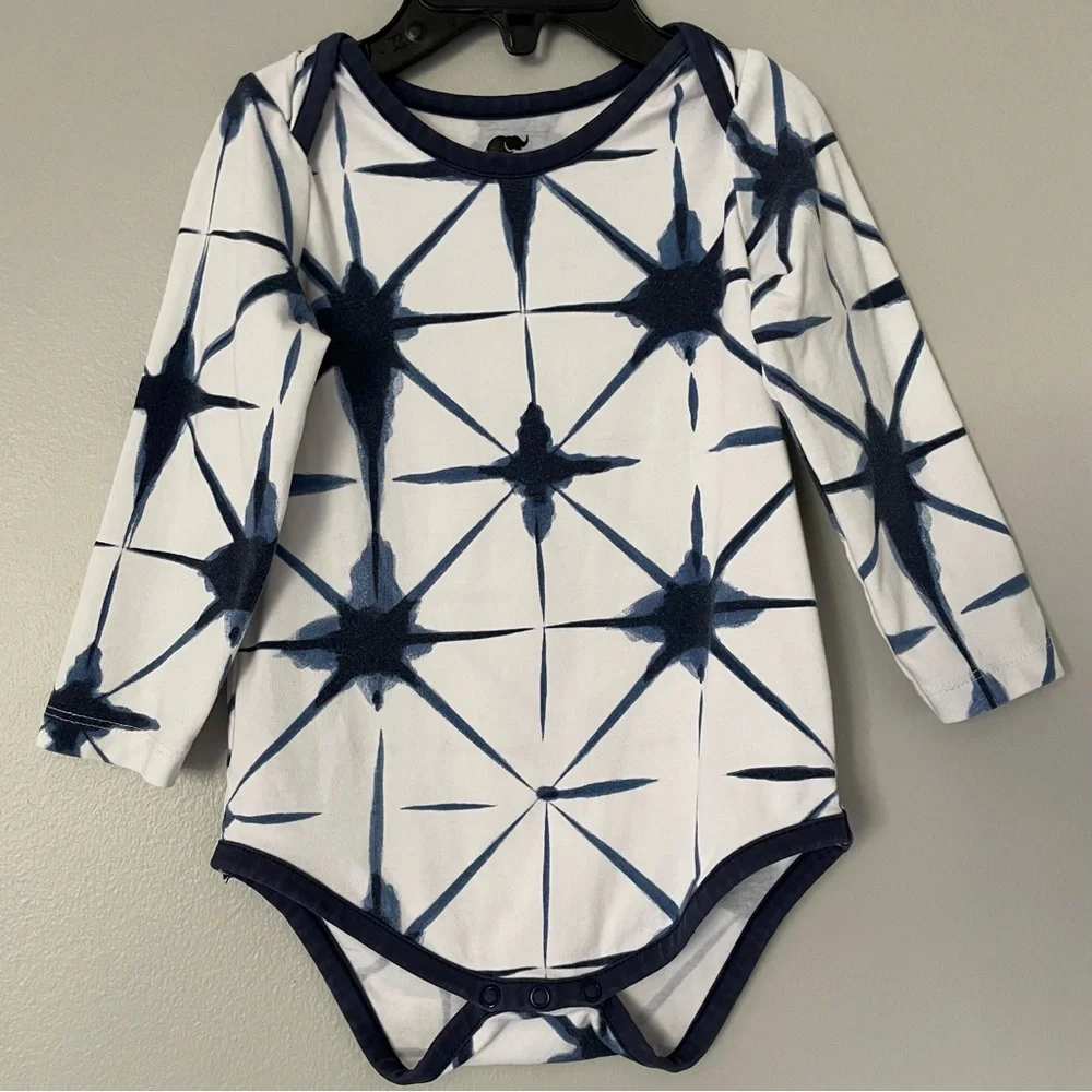 Monica + Andy Blue Shibori Long Sleeve Onesie